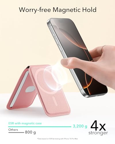 Image of ESR Upgraded for Aura MagSafe Wallet, 5 Card-Holder, Magnetic Wallet with Adjustable Stand,for iPhone 17e /17 /16 /15 /14 /13 /12,Google Pixel 10 /Pro /Pro XL,Not for Mini, Vegan Leather, Bubblegum Pink