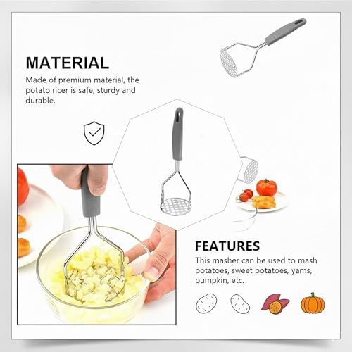 Image of YANCI Potato Masher, Stainless Steel Ricer Kitchen Gadget with Non-Slip Handle, Masher Utensil for Mashed Pav Bhaji, Vegetables, Fruits & Baby Food, Grey, Pack of 1