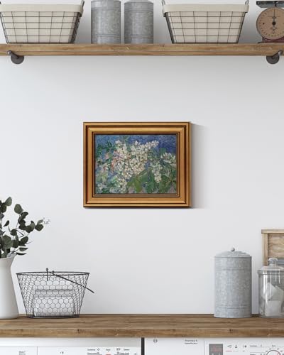 Image of HUARCEY Gold Framed Vintage Wall Art for Living Room, Flowers Painting Canvas Prints Shelf Decor for Kitchen, Van Gogh Bedroom Wall Art, Christmas Gifts for Friends or Family ( Chestnut Branches 8 inchx10 inch )