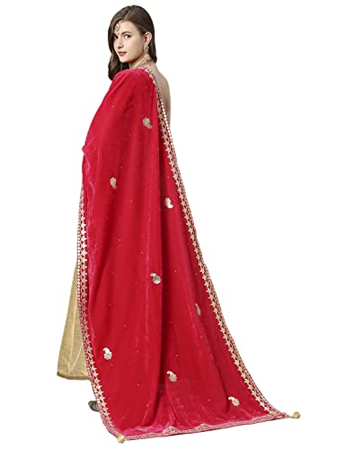 Women's Gotta Patti Work Velvet Dupatta With Danglers3