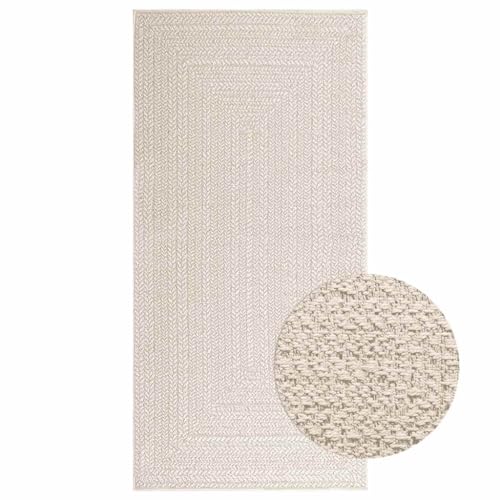 Tonture ZIZUR - Alfombra decorativa para salón, dormitorio y exterior, color crema, 100 x 200 cm, aspecto de yute, de polipropileno
