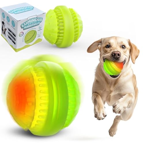 Interactive LED Dog Ball/Toy Tough Durable Rubber Rechargeable Type-C IP67 Waterproof 2 Light Modes Pet Training Toy for Dogs and Cats