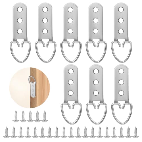 Image of 8 Sets Heavy Duty Picture Hangers D-Ring Frame Hanging Kit with Screws, 3 Holes Stainless Steel Mirror Hangers for Wall, for Hanging Mirror Frames Pictures Paintings Clock