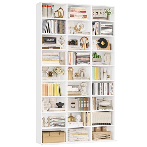 FirFurd Estantería Blanca, Estanteria Libros, Librería, Mueble Estantería para CDs, DVDs, Separador de Ambientes con 27 Compartimentos, Estante Ajustable, Salón, Moderno, 102.5x23.5 x190cm