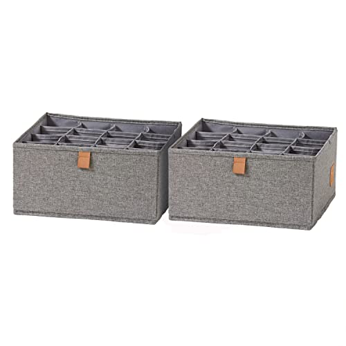 LOVE IT STORE IT Premium Drawer Organiser, 2 Pieces, Fabric Wardrobe Organiser, Set including 16 Compartments, Grey, 30 x 30 x 15 cm