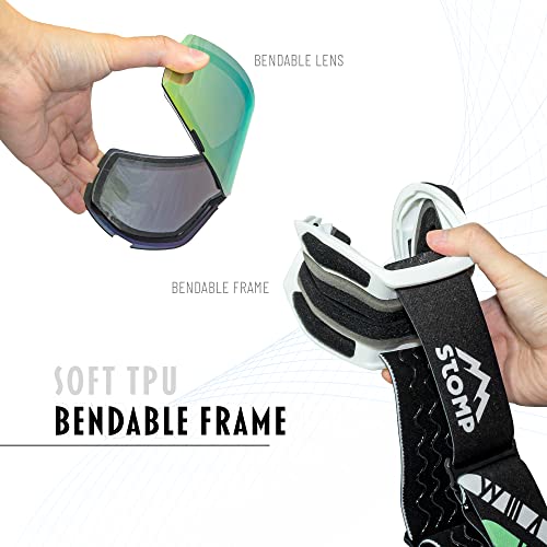 Stomp Ski/Snowboarding Goggles 100% Uv400 Protection Replaceable Lens/Straps Goggle For Men, Women & Youth (White Frame/Gold Lens Vlt 10%) #TOP2