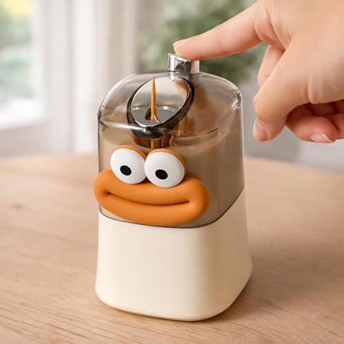 Image of LUXE HOME INTERNATIONAL Cartoon Shape Pop-Up Automatic Toothpick Holder Dispenser Plastic Portable Push Retractable Storage Box For Home Kitchen Restaurant Dining Table 6x6x9 cm Beige Pack Of 1