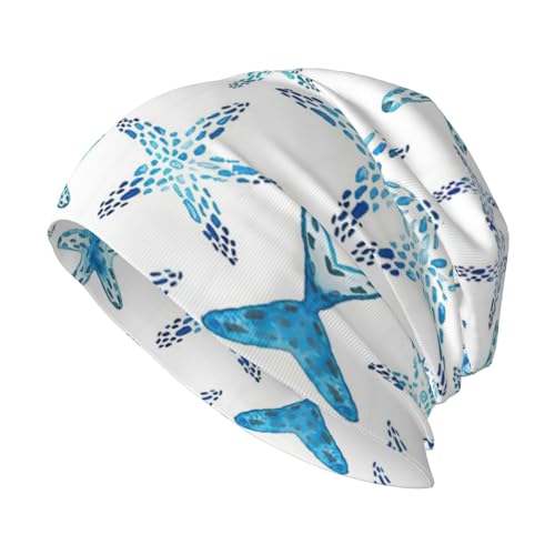 Gorro de invierno para hombre y mujer, gorro de punto térmico para esquí, con estampado de luna llena, Bonita estrella de mar, talla �nica