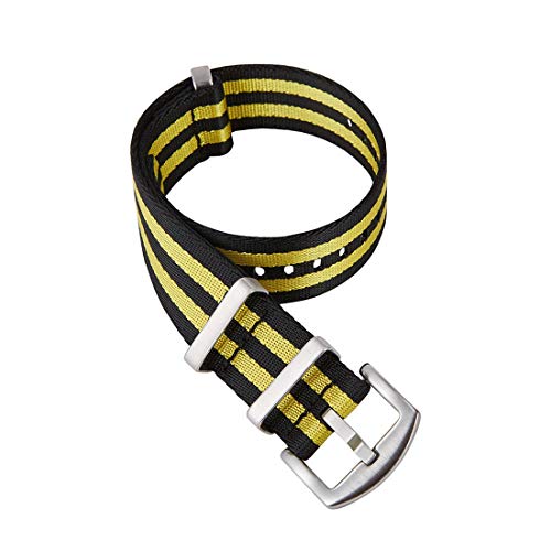 20mm/22mm Nylon Gewebe Band NATO Armband Männer Frauen Edelstahl-Ring-Typ Schnalle Uhrenarmband-Zubehör Schwarz Gelb, 20mm Cover