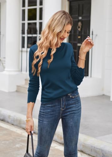 Image of GRACE KARIN Long Sleeve Fall Sweaters for Women Trendy Business Casual Tops | Fashion Clothes,Classic Pullover Shirt,Crew Neck,Scalloped,Lightweight,Soft Comfy,Fitted,Knit,Stretchy,Winter Layer Clothing
