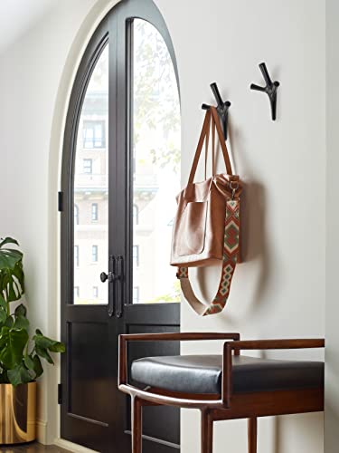 Image of Amerock Kodiak Triple Prong Matte Black Wall-Mounted Hook | Decorative wall hook in durable zinc construction for coats, hats, bags, towels, and everyday organization