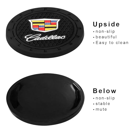 Image of Black Silicone Car Coasters for Cadillac Series Series Non-Slip Car Cup Holder Coasters,Car Interior Accessory for Car Cup Holder 2.75IN 2Pack