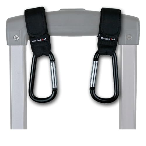 Haken für Koffer - 2-er Set Aluminiumkarabiner mit Klettverschluss - Reisezubehör für Jacken und Taschen, große Öffnung, Umfang 11 cm, Gewicht bis zu 9 kg