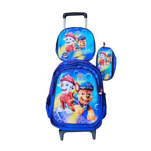 Kit Mochila Patrulha em 3D Alto Relevo Infantil com Rodinhas + Lancheira Térmica + Estojo Escolar Para Meninos