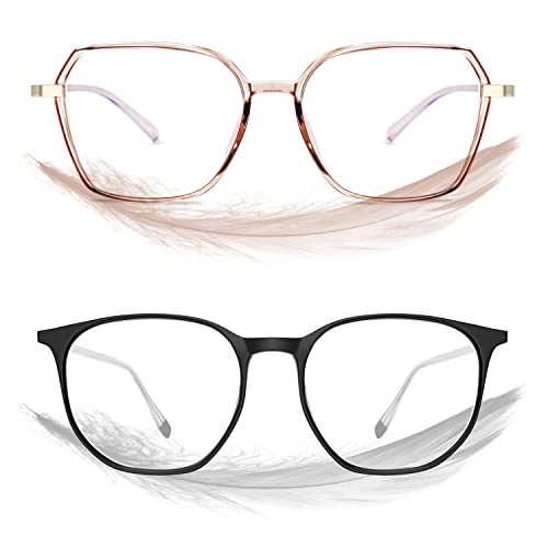 Image of ROCKNIGHT Hexagon Fashion Glasses for Women Blue Light Glasses for computer tablet phone digital screen purple+tea 2 packs