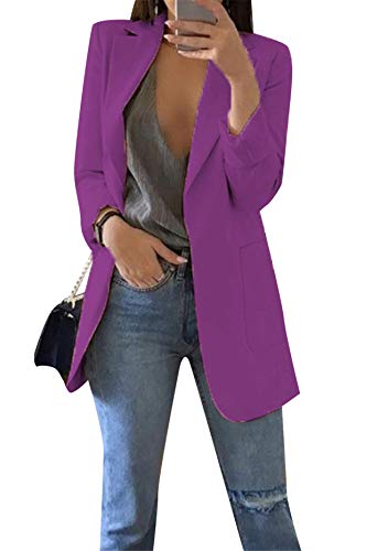 OMZIN Women's Lapel Pockets Long Sleeve Blazer Open Front Coat Jacket