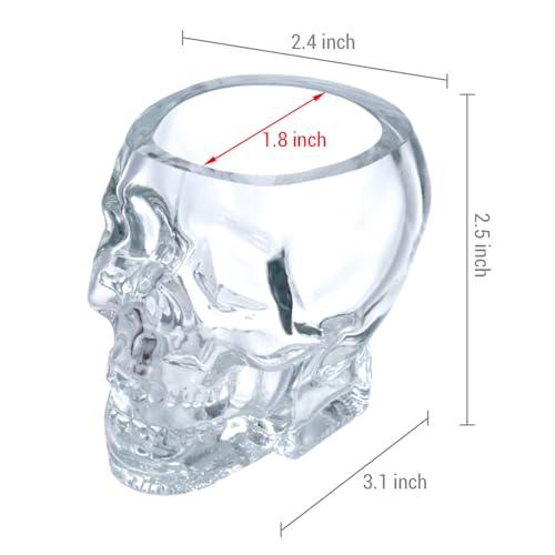 MyGift Set of 6 Skull Shot Glasses – 2.8 oz Clear Glass Novelty Drinkware for Halloween Parties, Cocktail Bars & Home Decor – Spooky 3D Skull Design