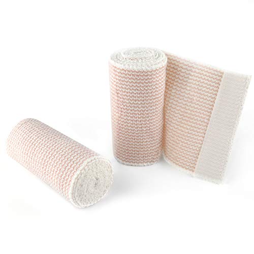 Elastic Bandage Wrap, Latex Free Medical Cotton Compression Bandage Roll with Hook and Loop Closure for First Aid, Sprains and Injuries, 4 Inch x 5 Yards Stretched, 2 Pack