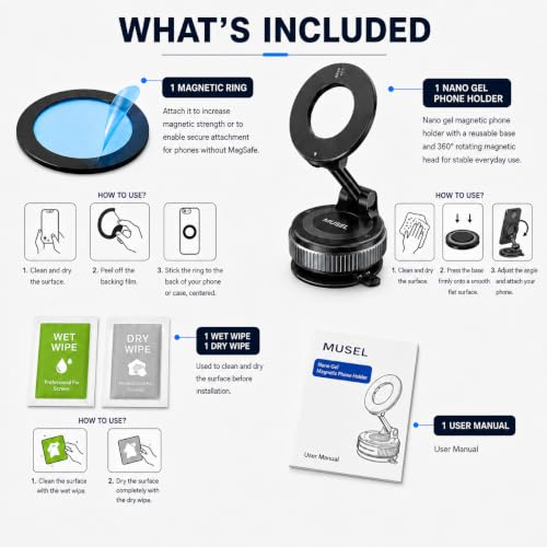 MUSEL Magnetic Car Phone Holder for MagSafe, Nanogel Mount for iPhone 17-12 | Direct nano gel mount, 88 lb magnetic force, 22 N55 magnets, 360 degree rotation, no bottom plate, dash mounts - image 9