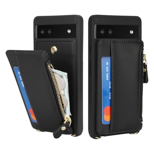 Cavor Compatible with Google Pixel 6a Case Wallet, Pixel 6a Crossbody Phone Case with Strap, Wallet Cover for Women,Leather Zipper Pocket Card Holder-Black by Cavor - Image 3