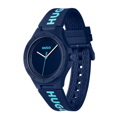 Image of HUGO BOSS Rubber Lit for Him Qtz Basic Blue Round Dial Men's Analog Watch|Blue Silicone Material|Blue Color Band - 1530344
