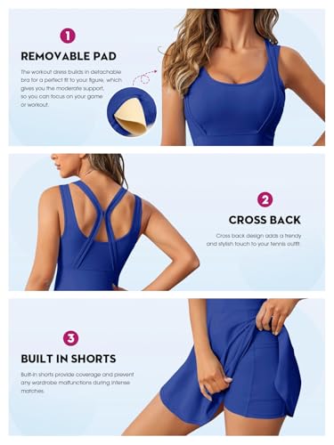 Image of Womens Sleeveless 2-in-1 Athletic Tennis Golf Dress Underneath Workout Active Dresses with Built-in Shorts