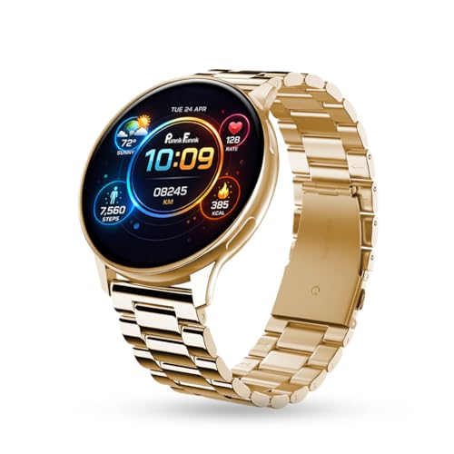Image of PunnkFunnk Active 5 Smart Watch with 1.3 inch AMOLED HD Display | Bluetooth Calling, AI Voice Assistant, 100+ Sports Modes, Heart Rate & SPO₂ Tracking, IP68 Waterproof for Men & Women- (Metal Gold)