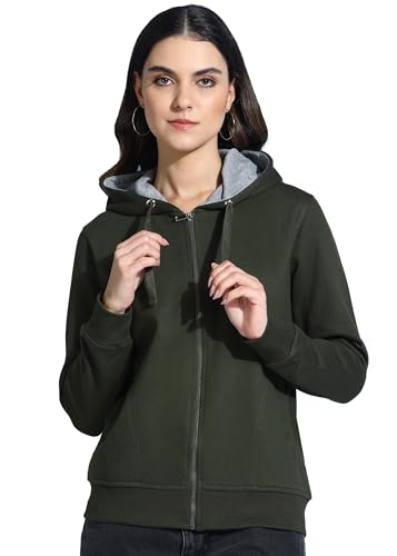 Image of Alan Jones Clothing Women's Solid Zipper Hooded Sweatshirt | Front Zip, Ribbed Hem, Lined Hood, Casual Winter Wear
