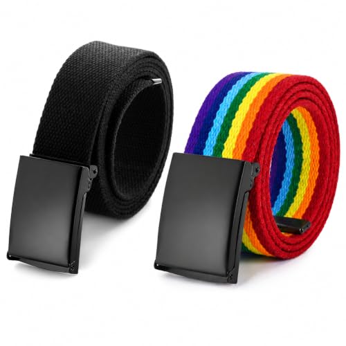 Image of Mile High Life Cut To Fit Canvas Web Belt Size Up to 52 inch with Flip-Top Solid Black Military Buckle