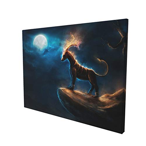Houndoom Anime Po_Ke-Mon Poster Painting 16x12 Inch Large Framed Canvas Wall Art For Living Room Bedroom Bathroom Giclee Print Home Decor Ready To Hang