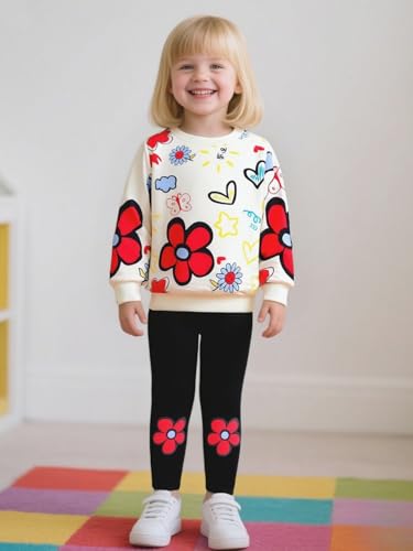 Image of Toddler Girl Clothes Floral Printed Sweatshirt Pants 2Pcs Fall Outfits for Little Girls Clothing Set Size 3-7 Years