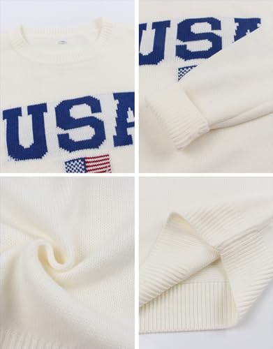Image of Women's American Flag Sweater Long Sleeve Pullover Crew Neck Knit Tops