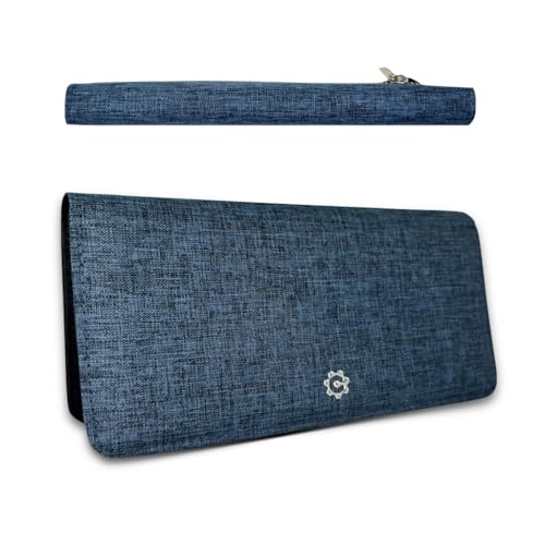 Caitlin Women RFID Blocking Long Bifold Executive Wallet with 12 Slots, 2 Key Pocket, Cash pockets, and 2 ID windows, and 2 privacy windows, Come with Premium Gift Box (Canvas, Denim Blue)