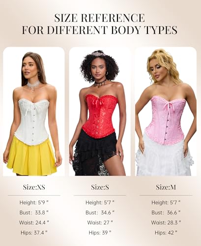 SZIVYSHI Women's Overbust Sweetheart Lace Up Plastic Bones Corset Bustier Top