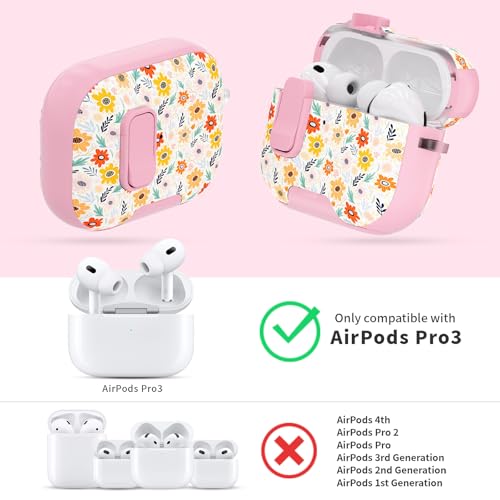 Image of for AirPods Pro 3 Case with Lock & Phone Stand,Cute Floral Pattern Style | PC & TPU Dual Layer Protective Cover with Keychain & Cleaner Pen for Apple AirPod Pro 3rd Generation Women(Bin Chrysanthemum)