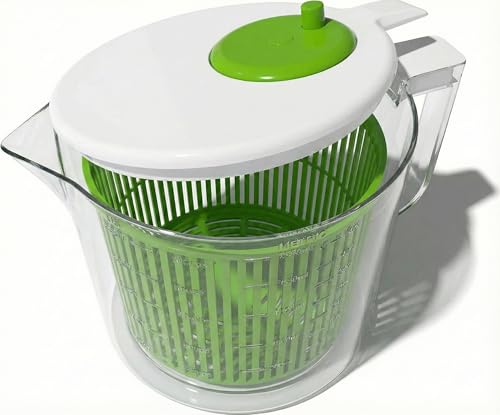 Centrifugador de ensalada pequeño de una sola porción, mini escurridor y secadora de lechuga con taza medidora, colador con cesta de lavado de frutas y verduras, gran lavadora de frutas y verduras