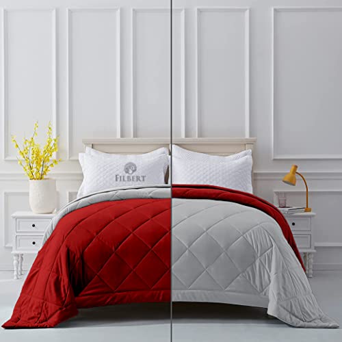 Image of Filbert Reversible Microfiber 250 GSM Diamond Stitch Double Bed Comforter Blanket for All Season Light Weight (90 inch x 100 inch Inches /228cm x 254cm) - Comforter Double Bed|Silver /Burgundy