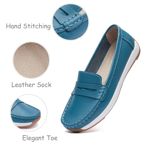 Image of Women's Loafers Moccasin Casual Slip On Flat Shoes Comfortable Leather Driving Loafers Lightweight Nurse Work Shoes