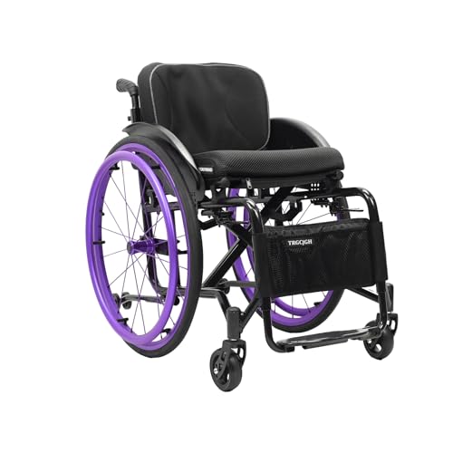 Image of Lightweight Wheelchair for Adults, Portable Folding Sports Chair, Self-propelled, Aluminum Alloy, with Handbrakes & Anti-Tip Wheels(Purple,16.5in Seat Width)