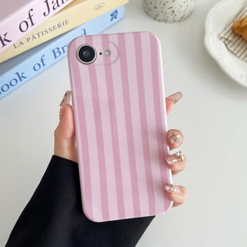 Étui pour téléphone iPhone 16e rose brillant look tendance rayures