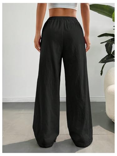 Image of SHENHE Girl's Linen Low Waisted Drawstring Button Front Loose Long Pants Casual Boho Trousers