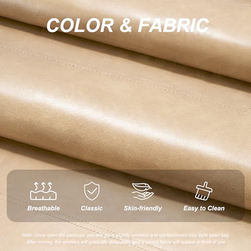 Image of Hobestluk Giant Bean Bag Chair Lazy Floor Sofa, Memory Foam Fireside Sofa for Adults, Big Beanbag Faux Leather Armless Chair for Living Room Bedroom Dorm Office (Khaki, Single)