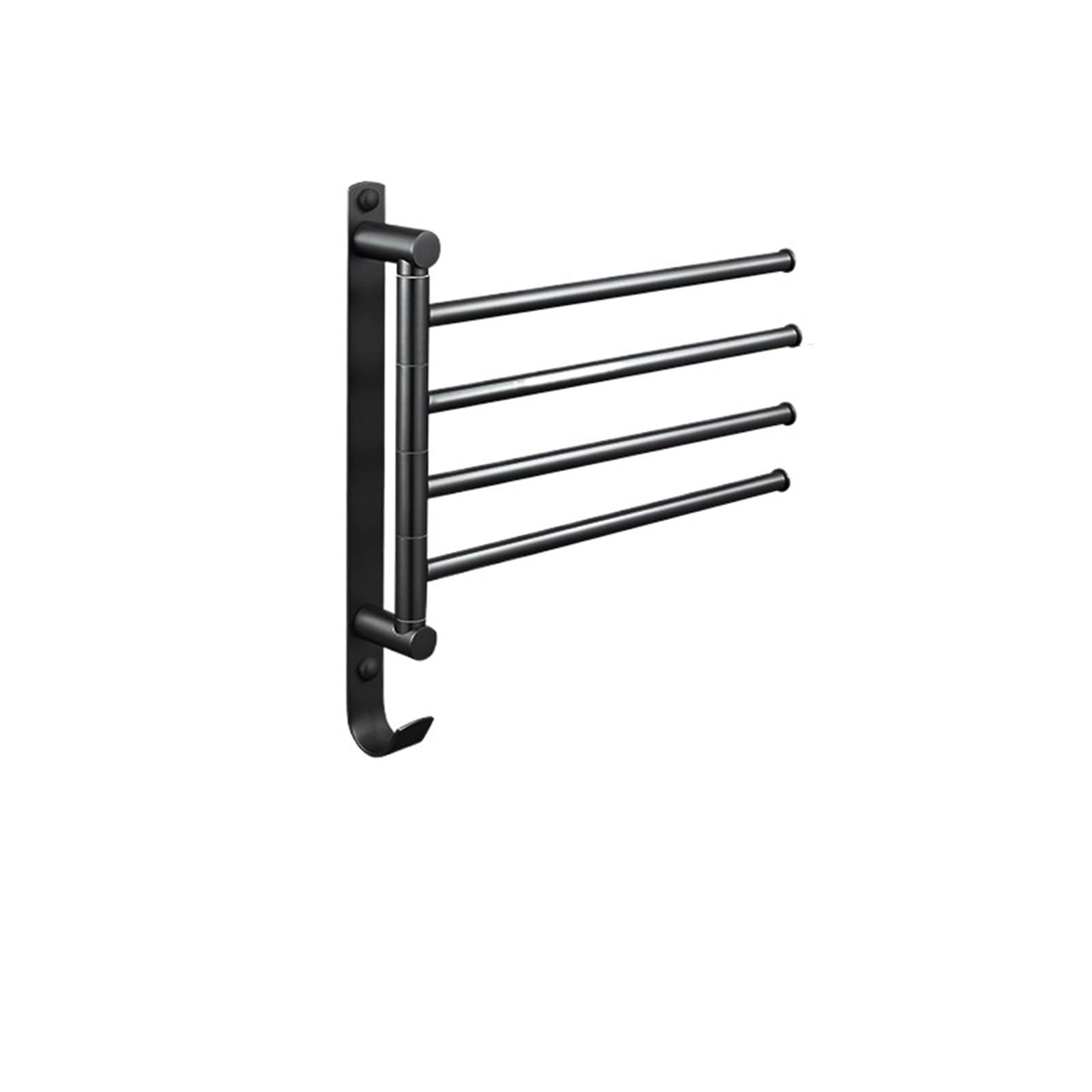 Porte-serviettes pivotant adhésif noir à 4 bras rotatifs en acier inoxydable pour douche