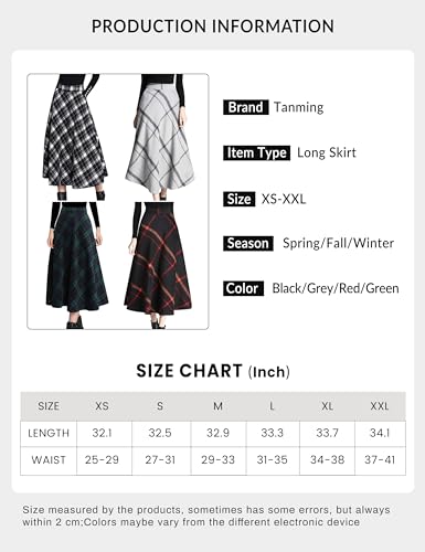 Tanming Women'S Winter Warm Elastic Waist Wool Plaid A-Line Pleated Long Skirt thumb #5