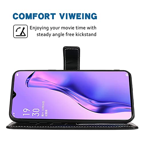 Fdcwtsh Compatible With Oppo A31/A8 Wallet Case Wrist Strap Lanyard And Leather Flip Card Holder Stand Cell Accessories Mobile Folio Purse Slot Credit Phone Cover For Oppo A 31 Women Men Black #TOP2