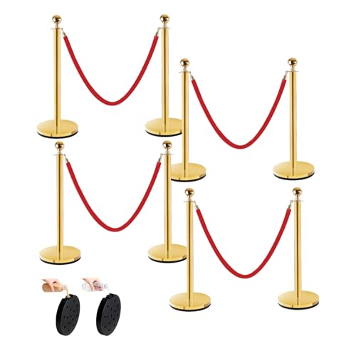 Red Carpet Poles and Ropes Set: 8pcs 37in Gold Stanchion Posts & 4pcs 5ft Velvet Ropes for Weddings, Events, VIP Entrance & Party - Crowd Control Rope Safety Barriers with Stand - No Filler