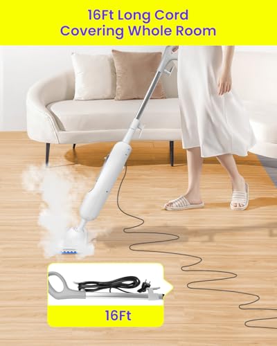 Image of Steam Mop for Floor Cleaning, Effortless Ergonomic Design Floor Steamer for Hardwood and Tile, Adjustable Steam Modes, 1500W High Power, 16.4ft Cord, 400Ml XL Tank, 2 Washable Pad (1) (1)