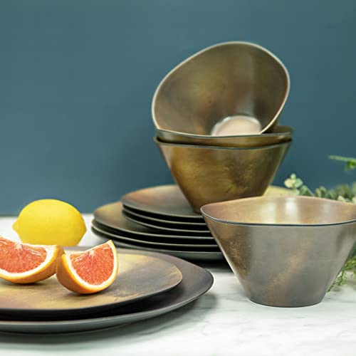 Zak Designs Dinnerware Sets For Indoors And Outdoors, 12 Pieces Melamine Plastic Plates And Bowls For Dinnertime With Family (Organica Metallic) #TOP2