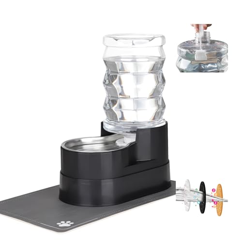 RIZZARI Automatic Cat Water Dispenser: Black 7L Elevated - Stainless Steel Gravity Feeder with Specialized Brush and Triple Filtration - Splash Guard Mat - Use in Bedroom and Livingroom 7L B