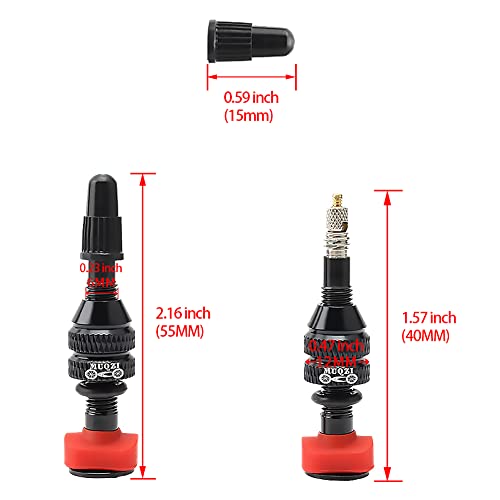 Kigauru 2Pcs Bicycle Tubeless Presta Valves Stem Aluminum Alloy 40Mm Bike Vacuum Tire Nozzle Portable Alloy Kit Increase Friction Prevent Air Leakage Presta Nozzle Nut With Valve Caps #TOP1